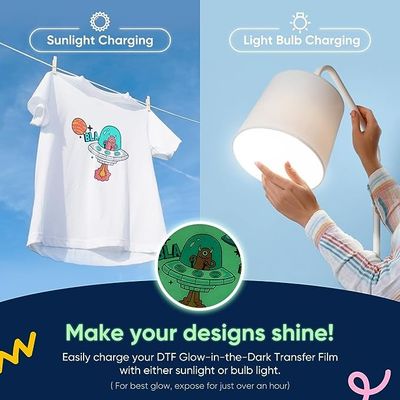 สีเขียว สีกลางคืน สีสว่าง สีถ่ายถ่ายความร้อน สีสว่างในความมืด สี DTF PET สําหรับเสื้อผ้า พิมพ์โลโก้พิเศษ