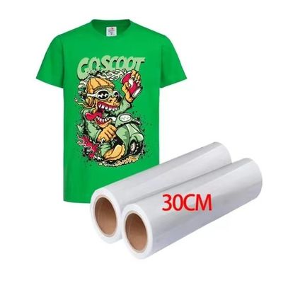 ฟิล์ม DTF สําหรับสัตว์เลี้ยงด้านเดียวสอง 30CM 33CM 60CM*100M โรลล์การถ่ายทอดความร้อน 75Micron Hot Cold Peel DTF Film