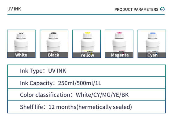 CMYKW + Vanish 500ml LED ดิจิตอล UV การรักษาพิมพ์หมึก สําหรับการพิมพ์ความละเอียดคม