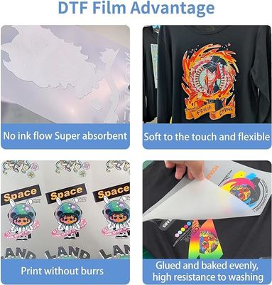 DTF Transfer Film 30CM x 100M 75U เหมาะกับ CMYK + สีขาวสําหรับการพิมพ์เสื้อผ้า